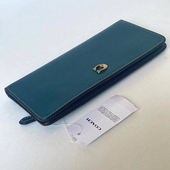 Coach Essential Slim Wallet Marine Blue Calf Leather Phone Wristlet Women’s - Picture 4 of 10